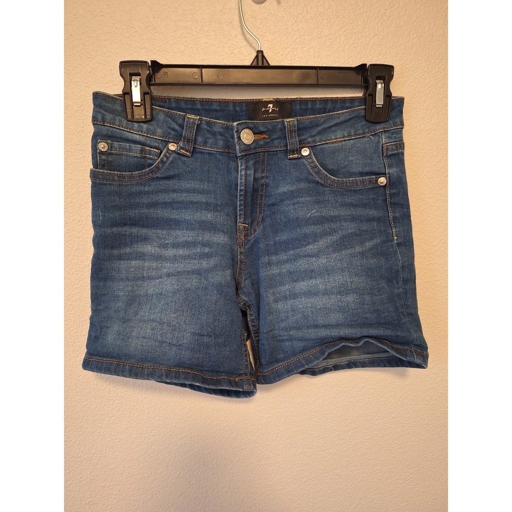 7 For All Mankind Girls Blue Denim Shorts Medium Wash Size 14 Stretch Squiggle